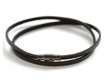 Unisex Leather Wrap Bracelet/ Leather Wrap Bracelet/ Thin Leather Cuff Bracelet/ Black Leather Wrap Bracelet/ Wrap Bracelet/ Thin Black Cuff