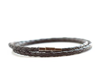 Unisex Double Wrap Black Leather Bracelet/ Thin Leather Bracelet/ Thin Wrap Leather Bracelet/ Men's Thin Leather Bracelet/ Chains by Lauren