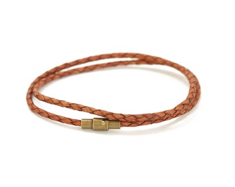 Unisex Brown Leather Wrap Bracelet/ Thin Leather Wrap Bracelet/ Thin Leather Magnetic Bracelet/ Custom Size Brown Leather Bracelet