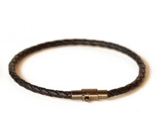 Unisex Thin Leather Bracelet/ Men's Thin Leather Bracelet/ Women's Thin Leather Bracelet/ Nautical Bracelet/ Braided Leather Bracelet/ Black