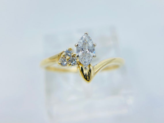 14K Gold Marquise Diamond Engagement Ring - Dainty