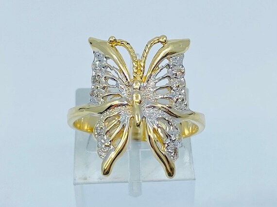 6 Jewel Tie Solid 14k Two Toned Gold Cubic Zirconia CZ Fancy Fashion Heart Butterfly Ring Size 