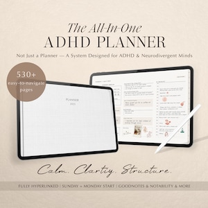2025 ADHD Planner, All-In-One Digital Planner, Neurodivergent Minds, 530+ Pages, Hyperlinked, Goodnotes & Notability