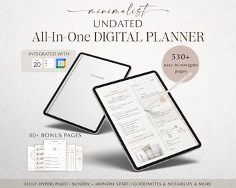Undated Digital Planner | ipad planner 2026 | Goodnotes Planner | All In One Planner | Google Calendar Android Planner | Minimalist Planner