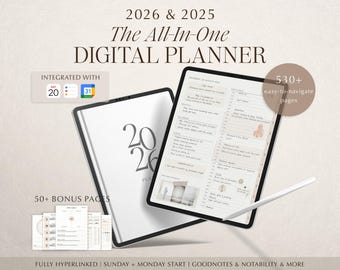 2025-2026 Digital Planner, All in one planner, GoodNotes Notability Compatible (530+ Pages) Digital Download