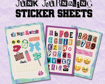Junk Journaling Sticker Sheets – Alphabet, Numbers, Emojis & Ephemera | Collage Scrapbook Stickers