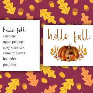 Hello Fall Art Print Digital Download | Pumpkin Watercolor Floral | Minimal Art Print | Watercolor Art Print | Autumn Art Print