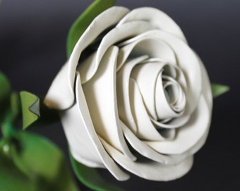 Metal Long Stem White Rose, Graduation, Easter, Metal Rose, Wedding Gift, Metal Flower, White Flower, Large Rose