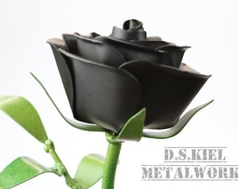Metal Long Stem Black Rose, Goth Gift, Goth Rose, Metal Flower, Black Flower, Steel Rose, Steel Flower, Large Rose