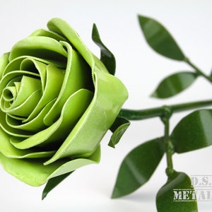 Metal Green Rose: Long Stemmed Lifesize Sculpture