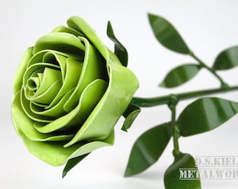 Metal Green Rose, Graduation Gift, Commencement, Long Stem Rose, Green Flower, Large Rose, Lifesize Rose