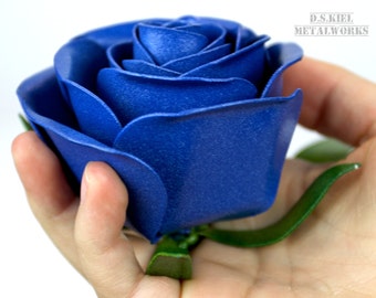 Handmade Steel Rose Business Card Holder: Metal Flower Desk Decor