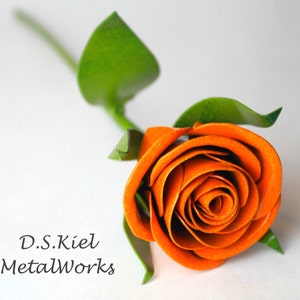Metal Sweetheart Rose, Orange Rose, Birthday Present, Birthday Gift, Orange Flower, Steel Rose, Metal Rose, Metal Flower