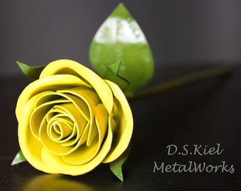 Metal Sweetheart Yellow Rose, Metal Rose, 11th Anniversary, 6th Anniversary, 4th Anniversary Gift, Forever Rose, Flower