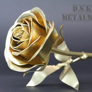 Gold Rose, Metal Long Stem Steel Rose, Long Stem Rose, Gold Painted, Steampunk, First Prize, Trophy, Gold Medal, Gold Flower
