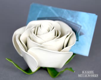 Business Card Holder, Birthday Gift, Housewarming Present, Metal Rose, Metal Rose, Metal Flower, Steel Rose, Steel Flower, Forever Rose
