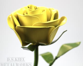 Metal Rose, Metal Flower,  Metal Long Stem Yellow Rose, Metal Rose, Yellow Flower, Steel Rose, Forever Rose, Life Size Rose