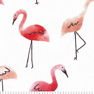 Pode incluir: Um fundo branco com um padrão repetido de flamingos cor-de-rosa. Os flamingos são desenhados em um estilo simples e caprichoso com contornos pretos.