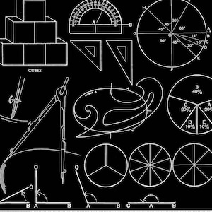 Riley Blake Old School Math Graphs Black fabric by the yard, C14963-BLACK, school fabric, math teacher fabric, geometry print fabric