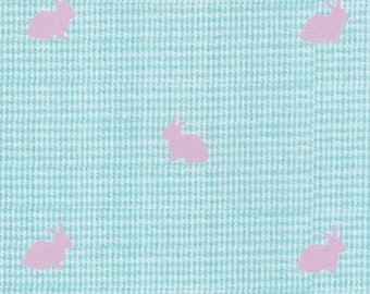 Buscadores de telas Tela con estampado de conejo cortada a medida, estampado Seafoam Microcheck n.° 2141, tela de Pascua, telas infantiles, tela para ropa de Pascua