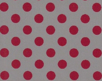 Fabric Finders Red and Grey Polka Dot Fabric: Red Dots on Grey Print #2247, Small red dot fabric by the yard, red and gray polka dot fabric