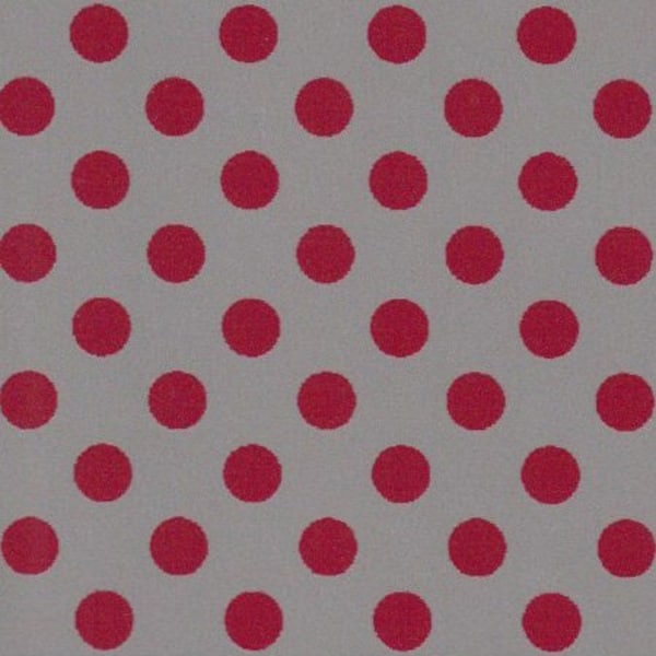 Fabric Finders Red and Grey Polka Dot Fabric: Red Dots on Grey Print #2247, Small red dot fabric by the yard, red and gray polka dot fabric