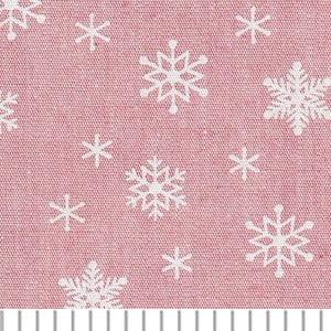 Fabric Finders Snowflake Print Fabric by the yard, White Snowflakes on Red Chambray Print #2243, Christmas fabric, red chambray fabric
