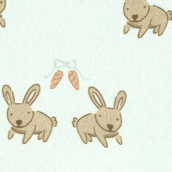 Fabric Finders Bunny Fabric: Green, Orange, and Brown – Print #2562, Easter bunny fabric by the yard, Easter dress fabric,floral bunny print