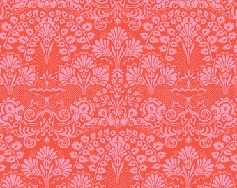 Wild Flowers Coral by Blend Fabrics, coral damask fabric by the yard, pink coral floral fabrics, coral blend fabrics, seasons of love