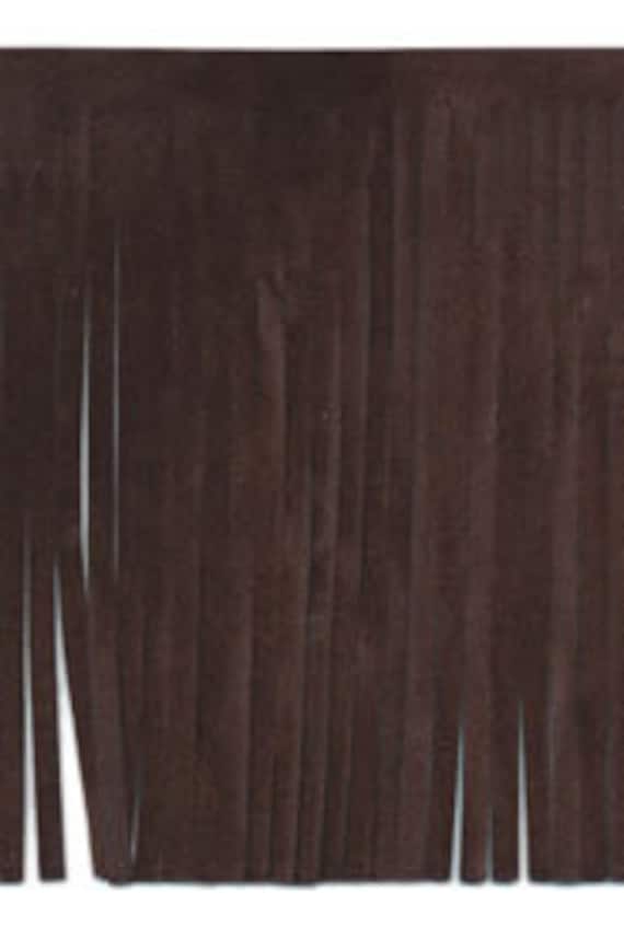 4 inch faux suede dark brown fringe trim by the yard, double sided four inch suede fringe, western apparel fringe, cowboy suede fringe trim