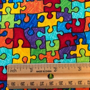 Timeless Treasures Crayon Party puzzle fabric, multi color puzzle print fabric, Autism fabric, applique fabric, kids fabrics, 100% cotton image 2