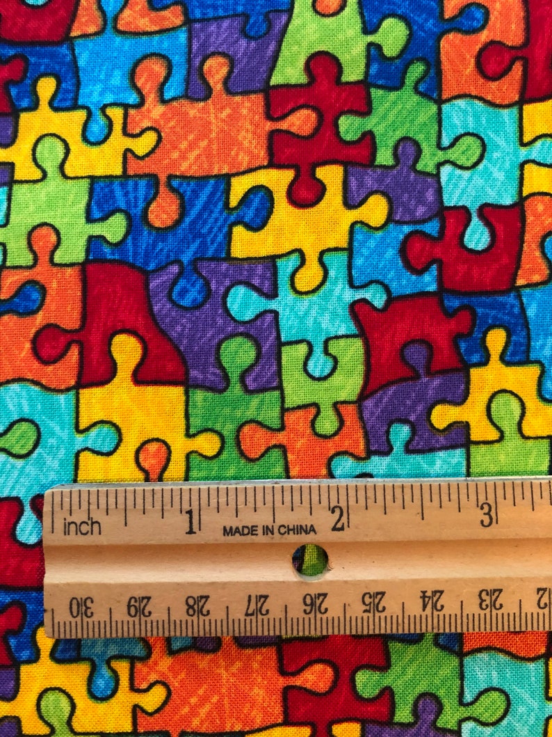 Timeless Treasures Crayon Party puzzle fabric, multi color puzzle print fabric, Autism fabric, applique fabric, kids fabrics, 100% cotton image 2