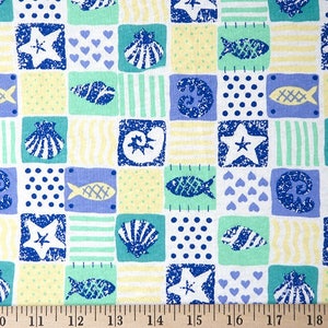 Sea Life jersey knit fabric by the yard, nautical knit fabric, printed tshirt knit, knit fabric for babies, beach fabric, stretch knit image 2