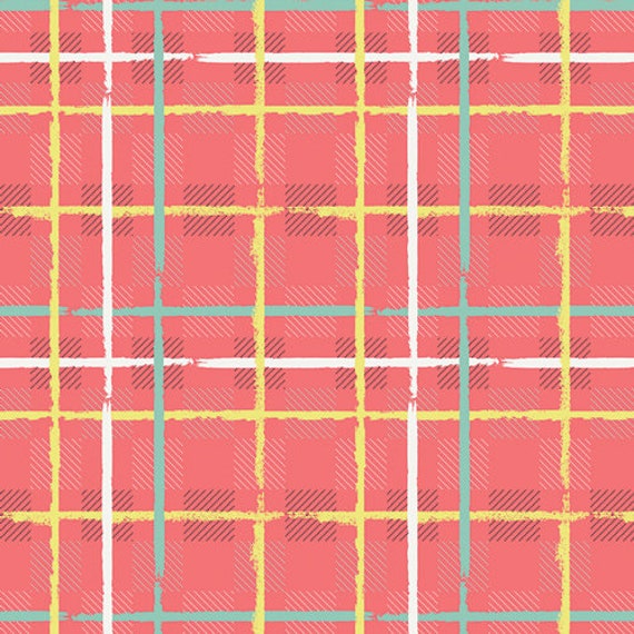 Fabric by the Yard White Green Coral and Pink Plaid 100/% Cotton Fabric Quilting