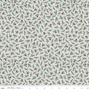 Peut inclure: Un motif de tissu sans couture avec un motif répétitif de petites branches de pin vertes et de pommes de pin brunes sur un fond beige clair.