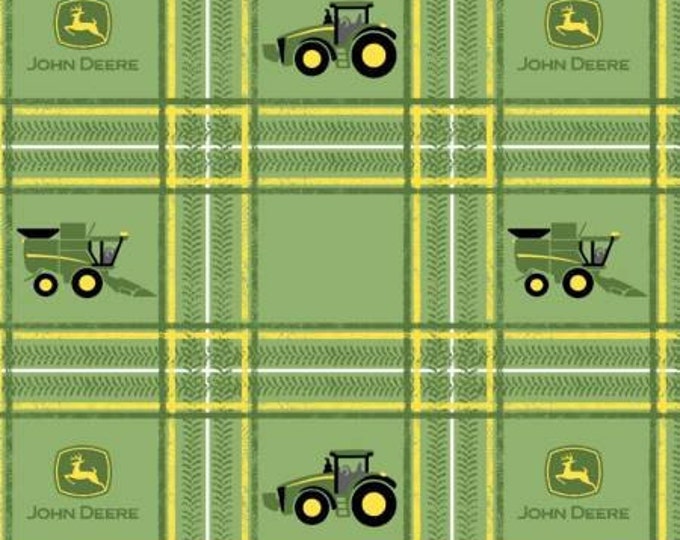 John Deere Tractor Plaid Fabric by the Yard Green Tractor Etsy