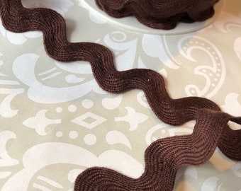 Dark Brown one inch ric rac trim by the yard, brown rick rack, 1 inch brown ric rac, polyester ric rac sewing trim, large ric rac trims