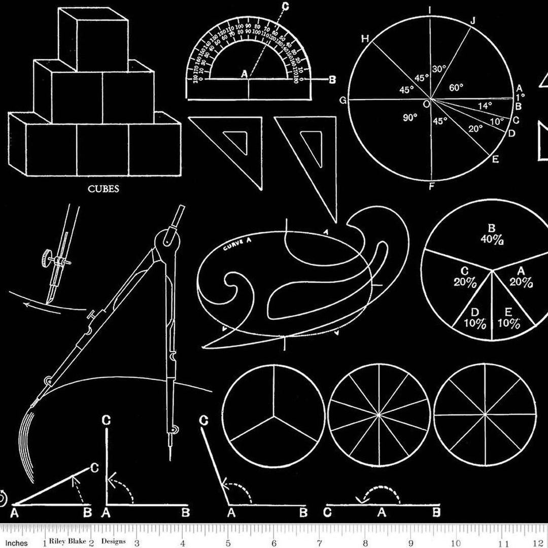 Riley Blake Old School Math Graphs Black Fabric by the Yard, C14963 ...