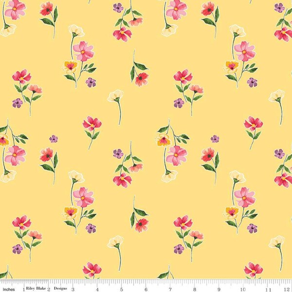 Yellow and Pink Floral Fabric - Etsy