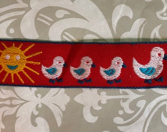 Jacquard ribbon with ducks, 1 1/4 inch jacquard ribbon for children, duck ribbon, sewing ribbon, heirloom sewing cotton jacquard ribbon trim