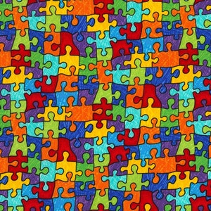Timeless Treasures Crayon Party puzzle fabric, multi color puzzle print fabric, Autism fabric, applique fabric, kids fabrics, 100% cotton