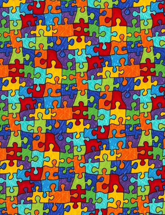 Timeless Treasures Crayon Party puzzle fabric, multi color puzzle print fabric, Autism fabric, applique fabric, kids fabrics, 100% cotton