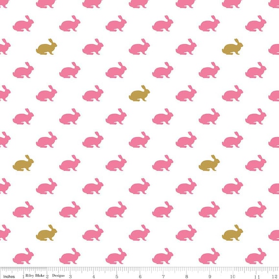 Riley Blake Designs "Wonderland" by Melissa Mortensen gold sparkle bunny fabric by the yard,Easter Fabric, gold pink Easter rabbit fabric