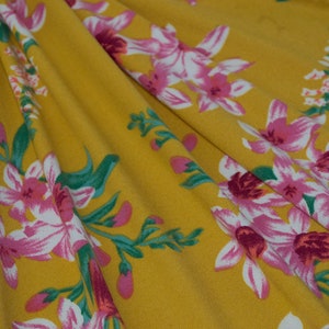 Double Brushed poly mustard and rose knit fabric by the yard, double brushed polyester knit, 4 way stretch knit, floral knits, stretch knit