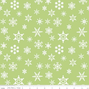 Holiday Snowflakes Green Riley Blake Fabric from Holiday Banners collection snowflake Christmas quilting sewing apparel fabric