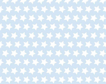 Riley Blake Star Boy Blue fabric by the yard, light blue star fabric, patriotic fabric, star print fabric, baby boy fabric, stars collection