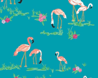 Flamingo Field Marina Art Gallery fabric by the yard, Aqua flamingo print fabric, Summer fabric, nautical fabric, beach fabric, West Palm