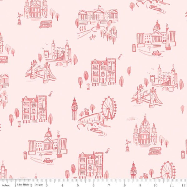 Riley Blake Notting Hill London Blush toile fabric by the yard, Baby girl fabrics, pink toile print fabric, childrens fabric, Amy Smart