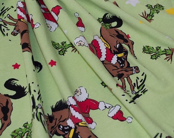 Cowboy Santa jersey knit fabric by the yard, pajama knit fabric, Christmas knit fabric, western santa christmas print fabric, Santa fabric