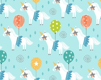 Calliope Carousel blue by Blend Fabrics, unicorn fabric by the yard, birthday fabric, kids novelty circus unicorn carousel print fabric